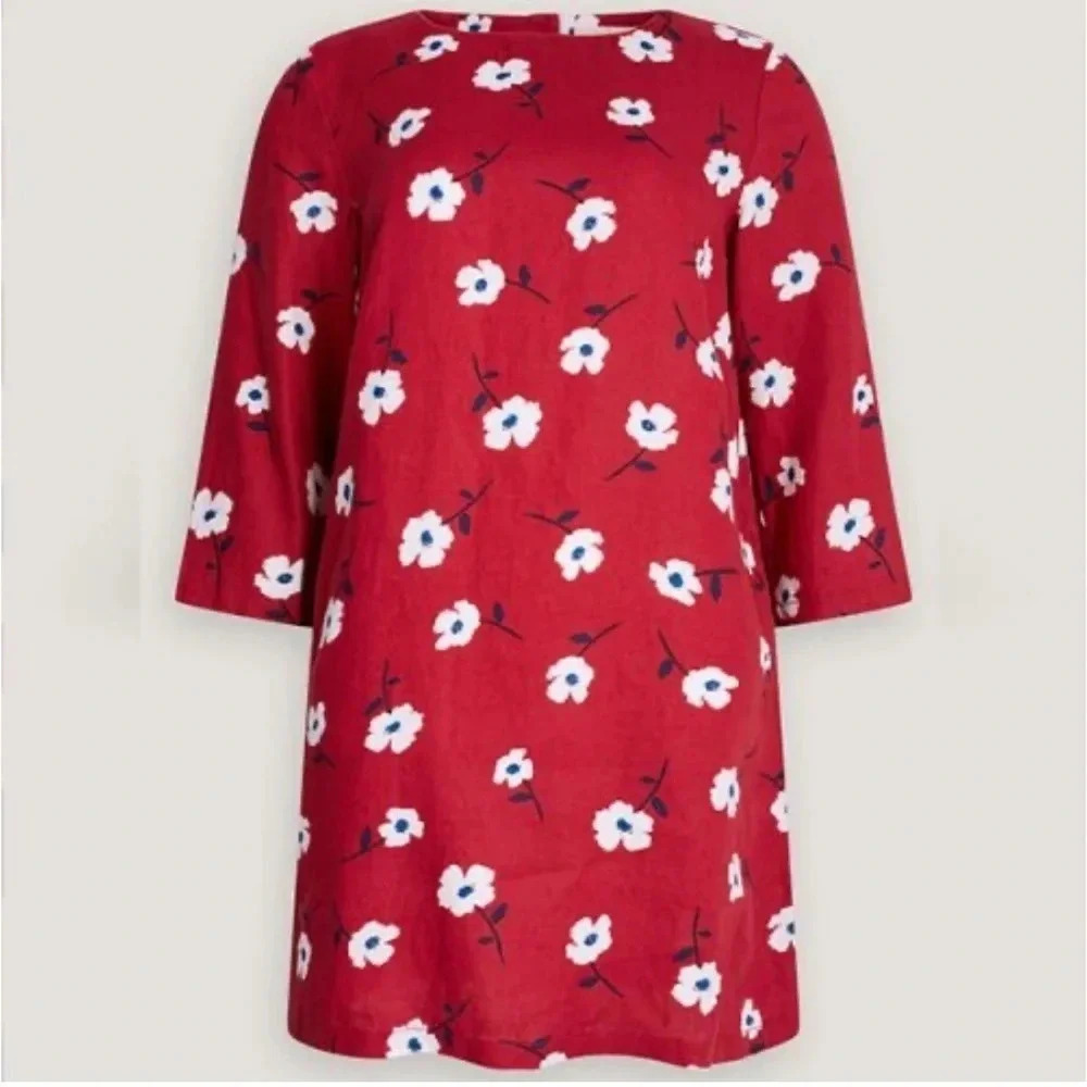 SEASALT CORNWALL 100% Linen Tunic Dress with Ree and White floral pattern Size 6